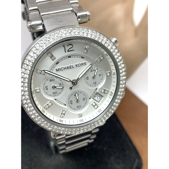 Michael Kors Women's Watch MK5353 Parker Silver Steel Chronograph Gemmed USED - Picture 13 of 14